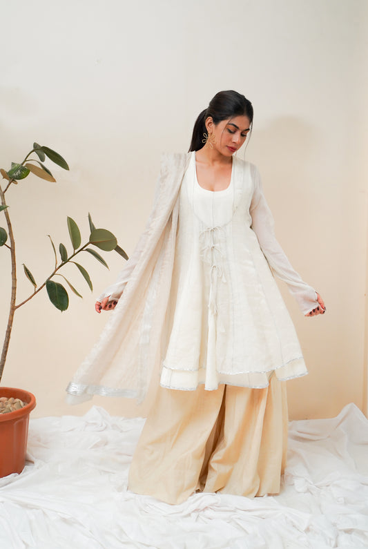 SEE THROUGH SILVER-DOUBLE ANARKALI SET