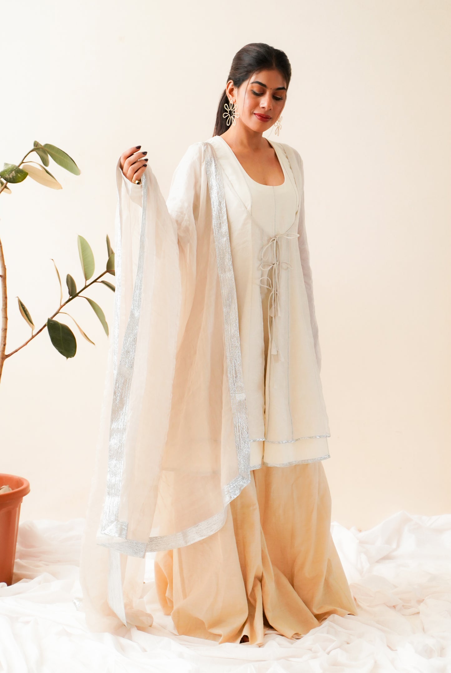 SEE THROUGH SILVER-DOUBLE ANARKALI SET