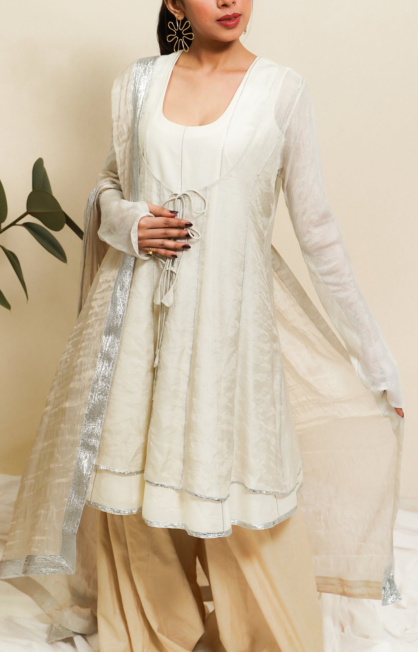 SEE THROUGH SILVER-DOUBLE ANARKALI SET