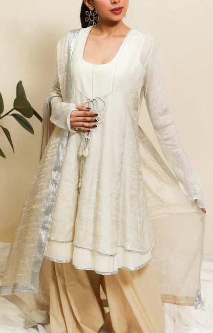 SEE THROUGH SILVER-DOUBLE ANARKALI SET