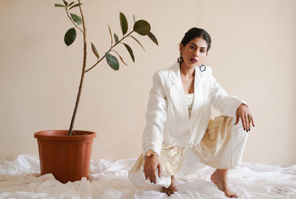 WHITE FRILLED PANT SUIT SET