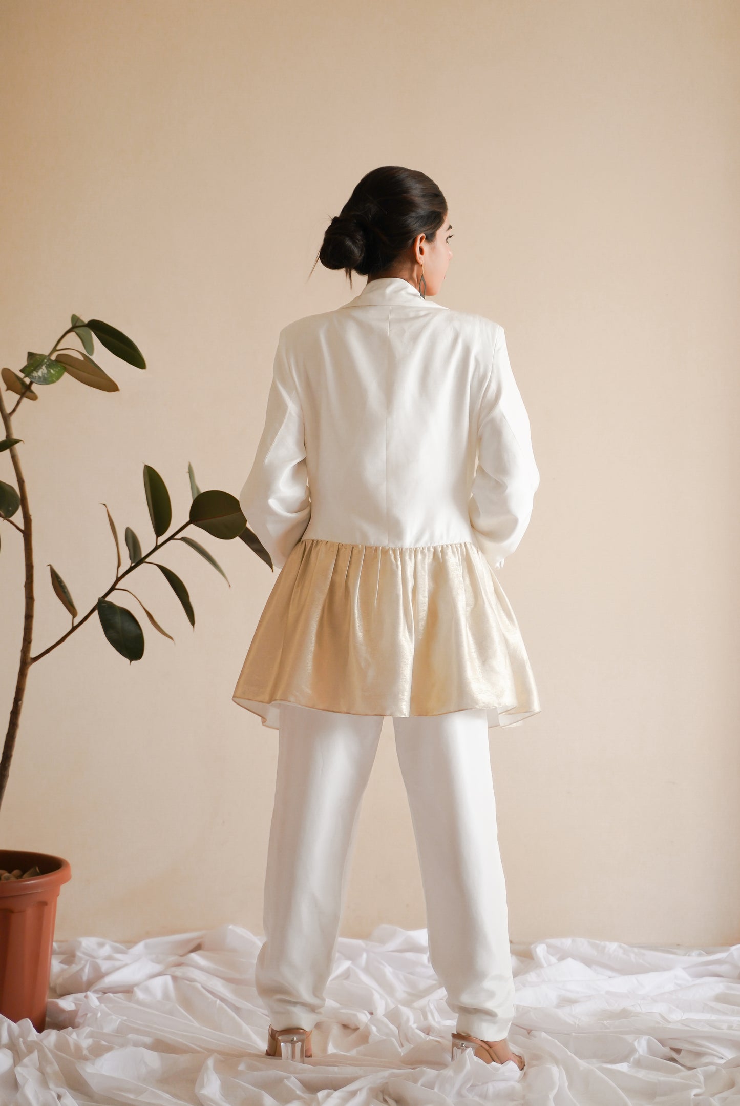 WHITE FRILLED PANT SUIT SET