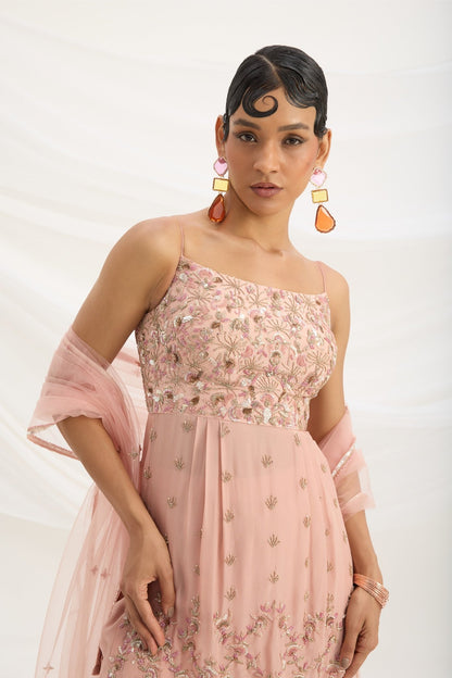 PEACH PINK SHARARA WITH EMBROIDERED TOP AND DUPATTA - White Maison de Couture