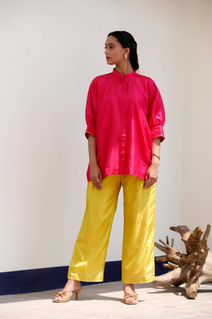 PINK & YELLOW PANT SET - White Maison de Couture