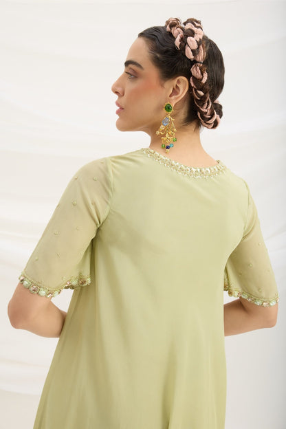 PISTA GREEN DRAPE DRESS - White Maison de Couture