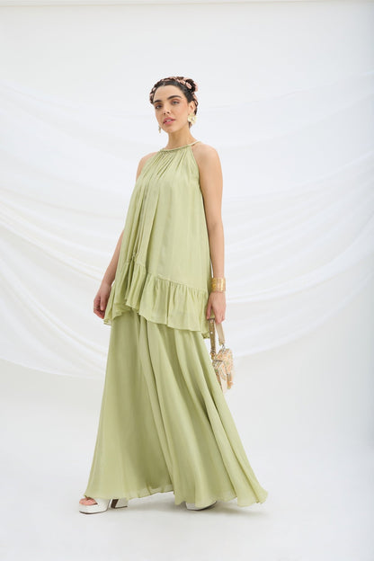 PISTA GREEN TOP AND SHARARA - White Maison de Couture