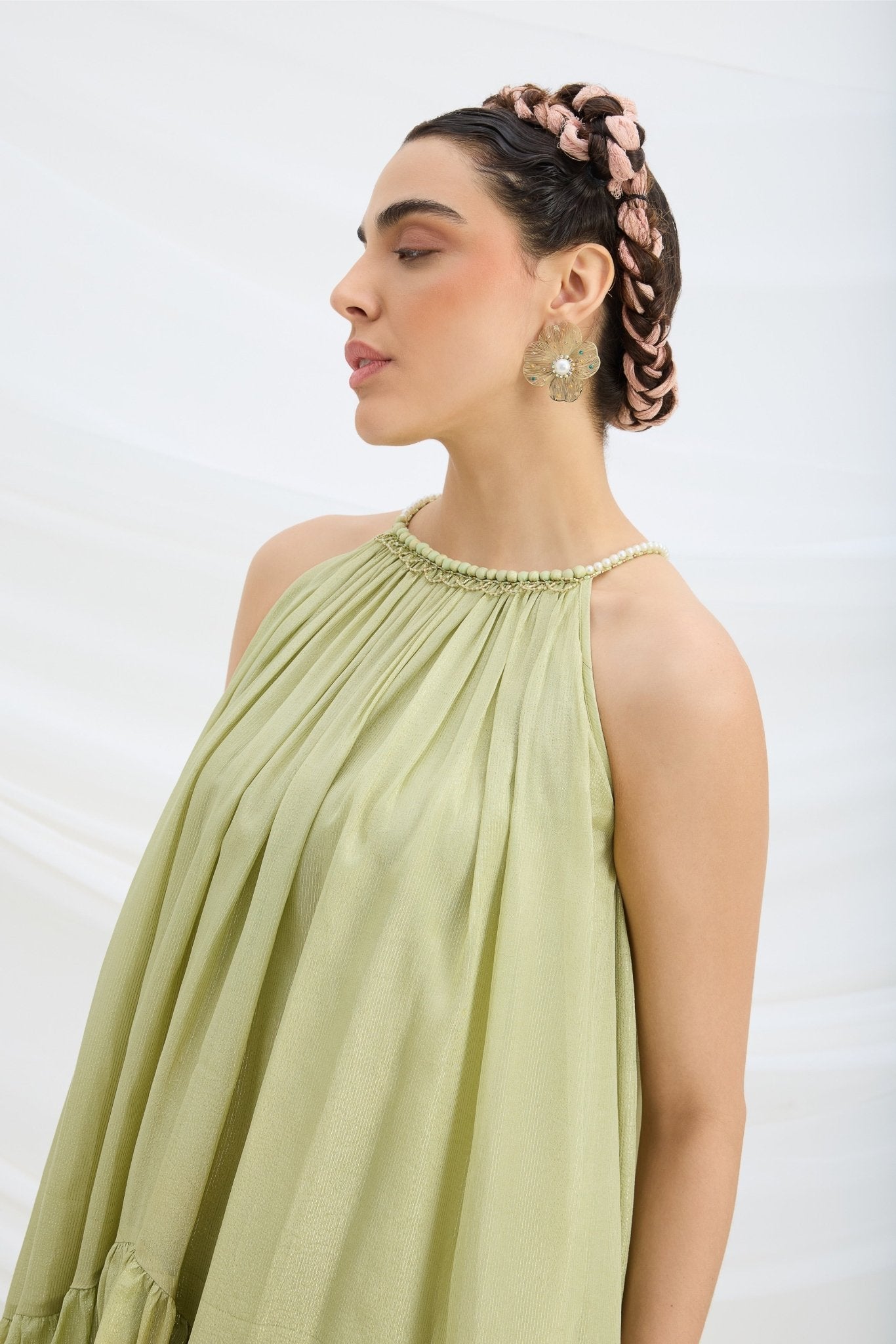PISTA GREEN TOP AND SHARARA - White Maison de Couture