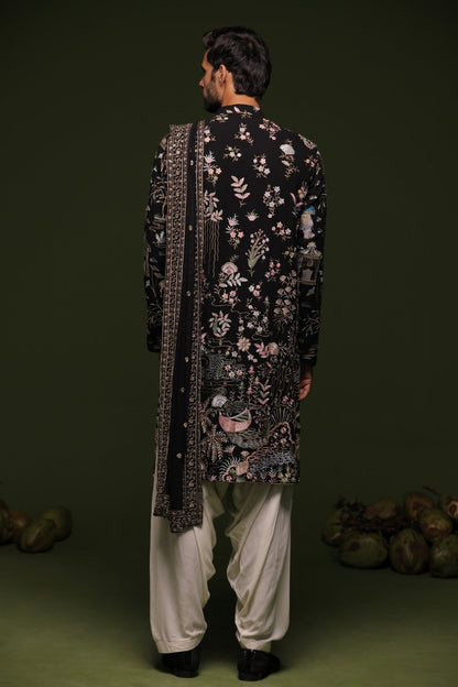 PITRI BLACK KURTA SET WITH PATIYALA AND DUPATTA - White Maison de Couture