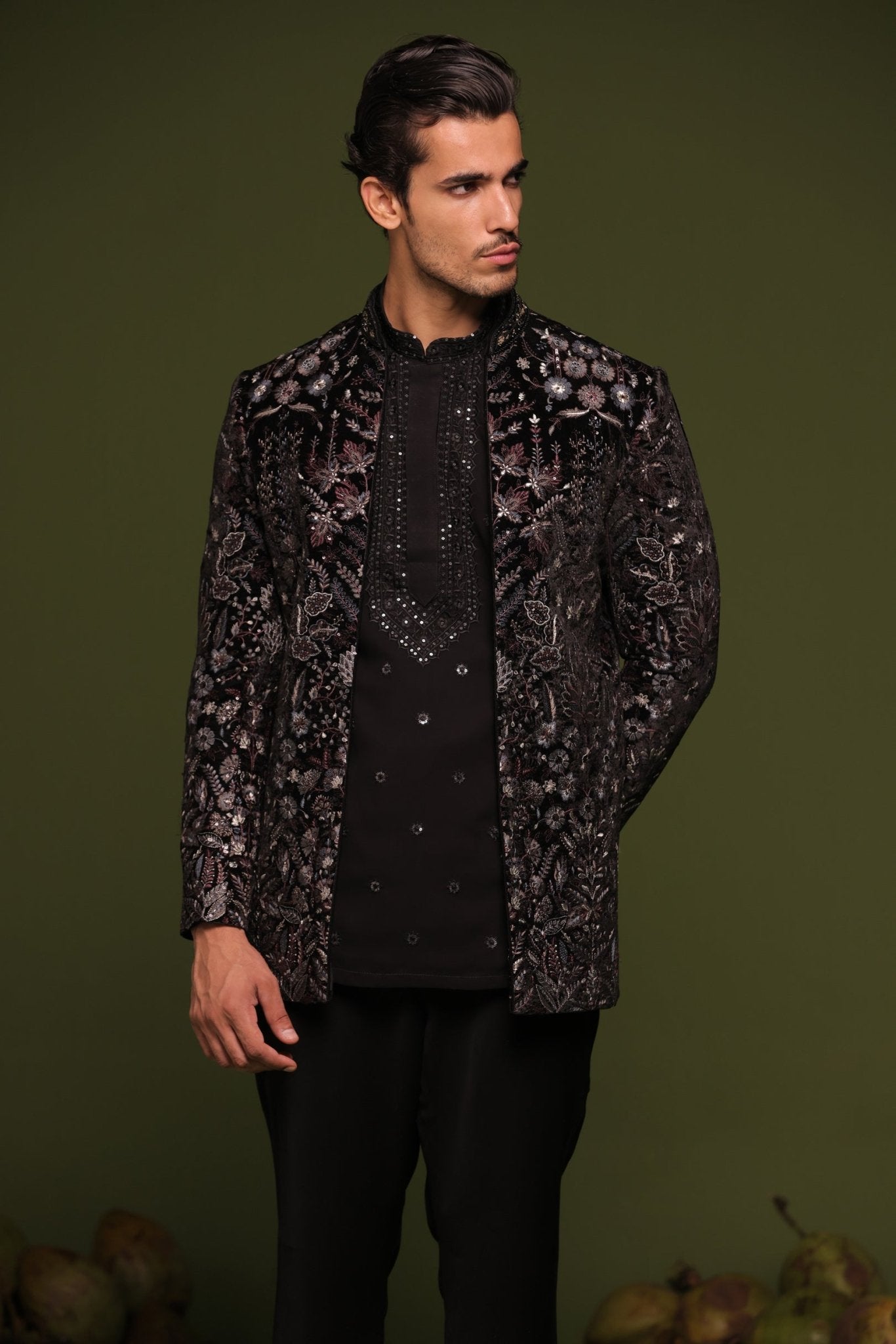 RAGHUNANDAN BLACK JODHPURI SET WITH SHIRT PANT - White Maison de Couture