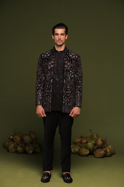RAGHUNANDAN BLACK JODHPURI SET WITH SHIRT PANT - White Maison de Couture
