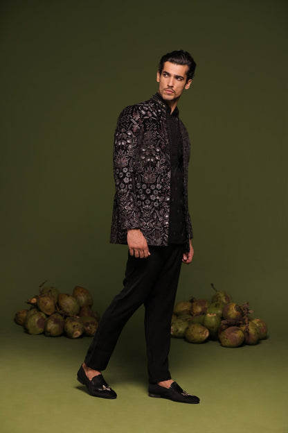 RAGHUNANDAN BLACK JODHPURI SET WITH SHIRT PANT - White Maison de Couture