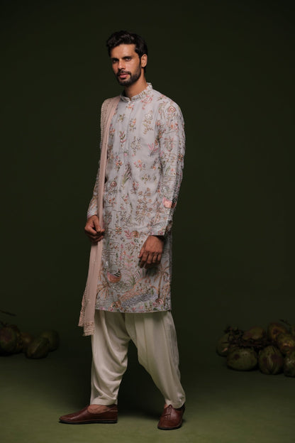 SADA MULTI KURTA SET WITH PATIYALA AND DUPATTA - White Maison de Couture