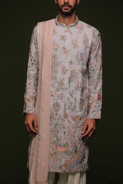 SADA MULTI KURTA SET WITH PATIYALA AND DUPATTA - White Maison de Couture