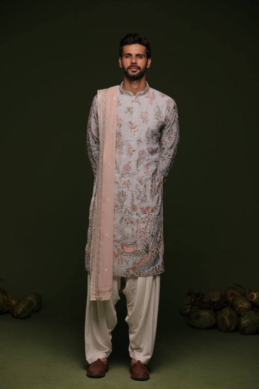SADA MULTI KURTA SET WITH PATIYALA AND DUPATTA - White Maison de Couture
