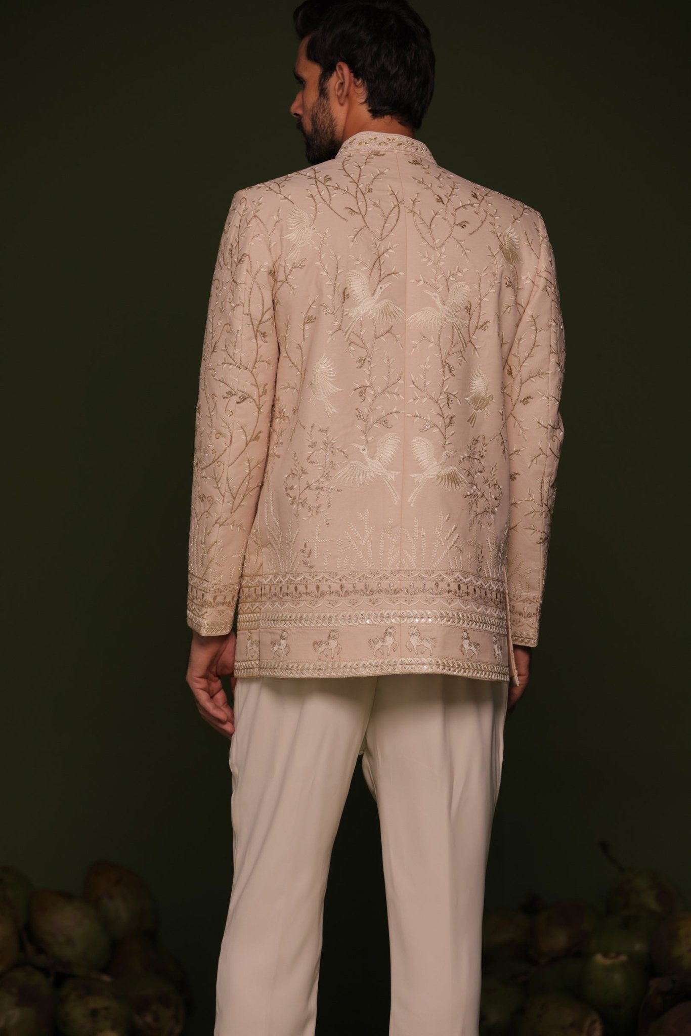 SATYA LIGHT PINK JODHPURI SET WITH SHORT KURTA PANT - White Maison de Couture
