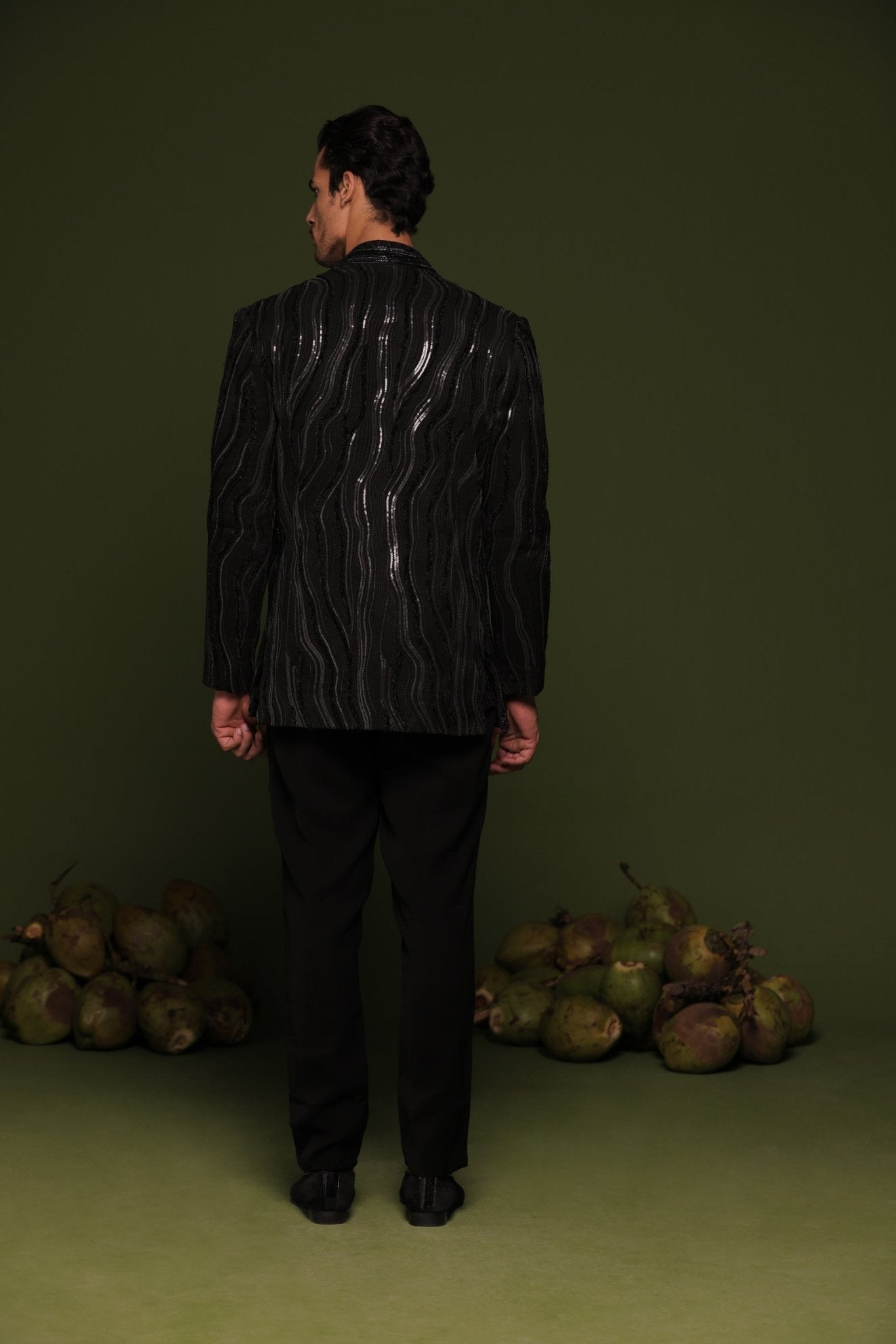 SATYAM BLACK JODHPURI SET WITH SHORT SHIRT AND PANT - White Maison de Couture