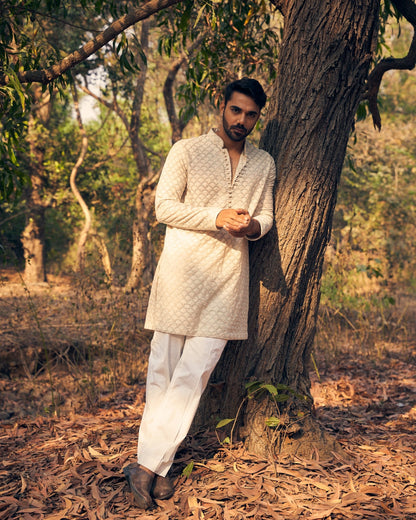 SCALLOP KURTA SET - White Maison de Couture