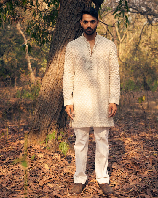 SCALLOP KURTA SET - White Maison de Couture