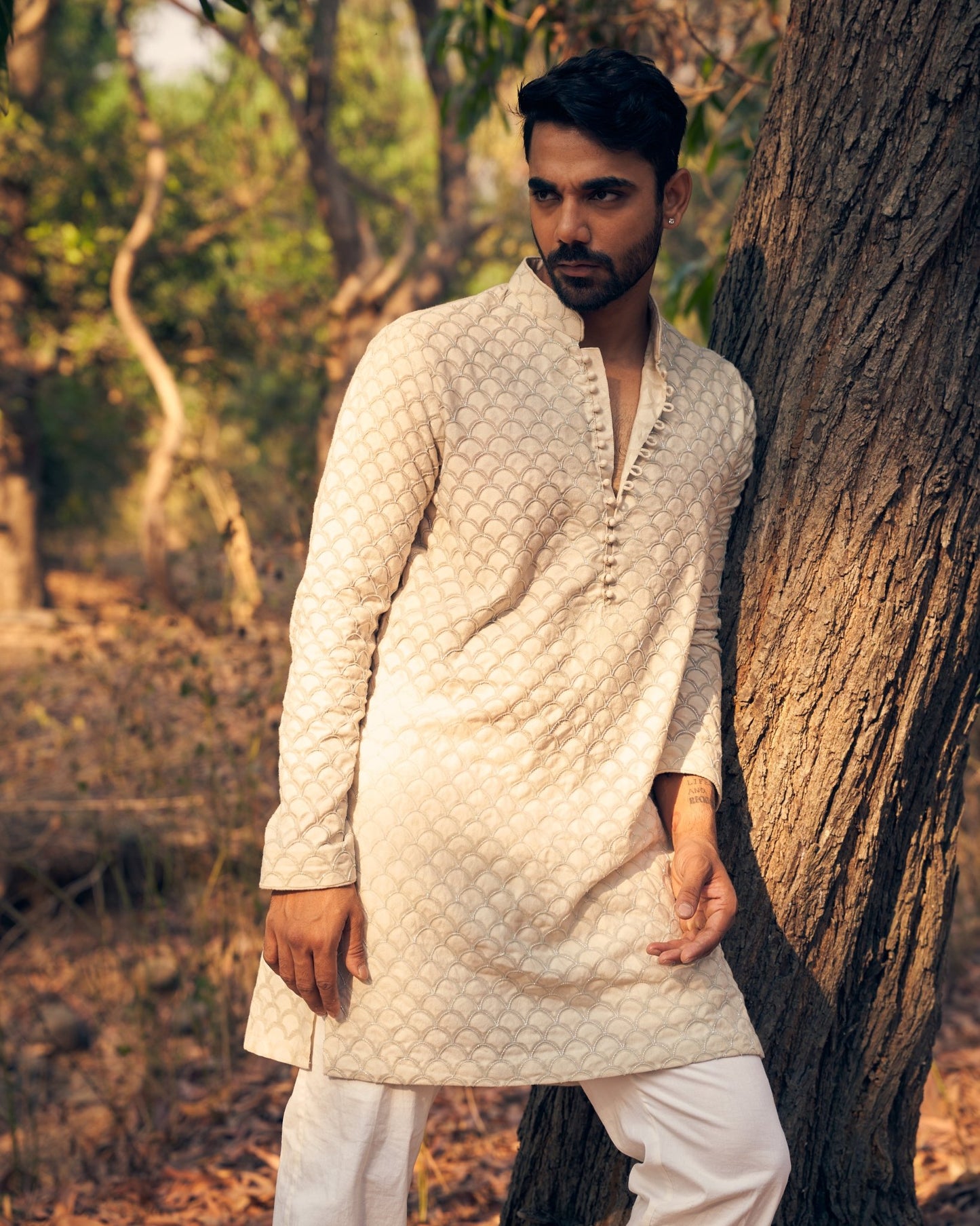 SCALLOP KURTA SET - White Maison de Couture