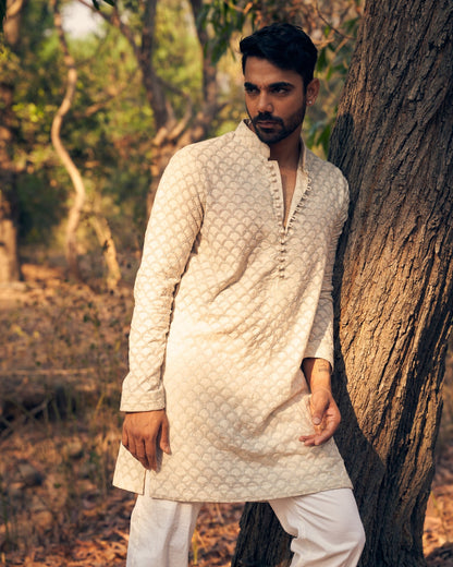 SCALLOP KURTA SET - White Maison de Couture