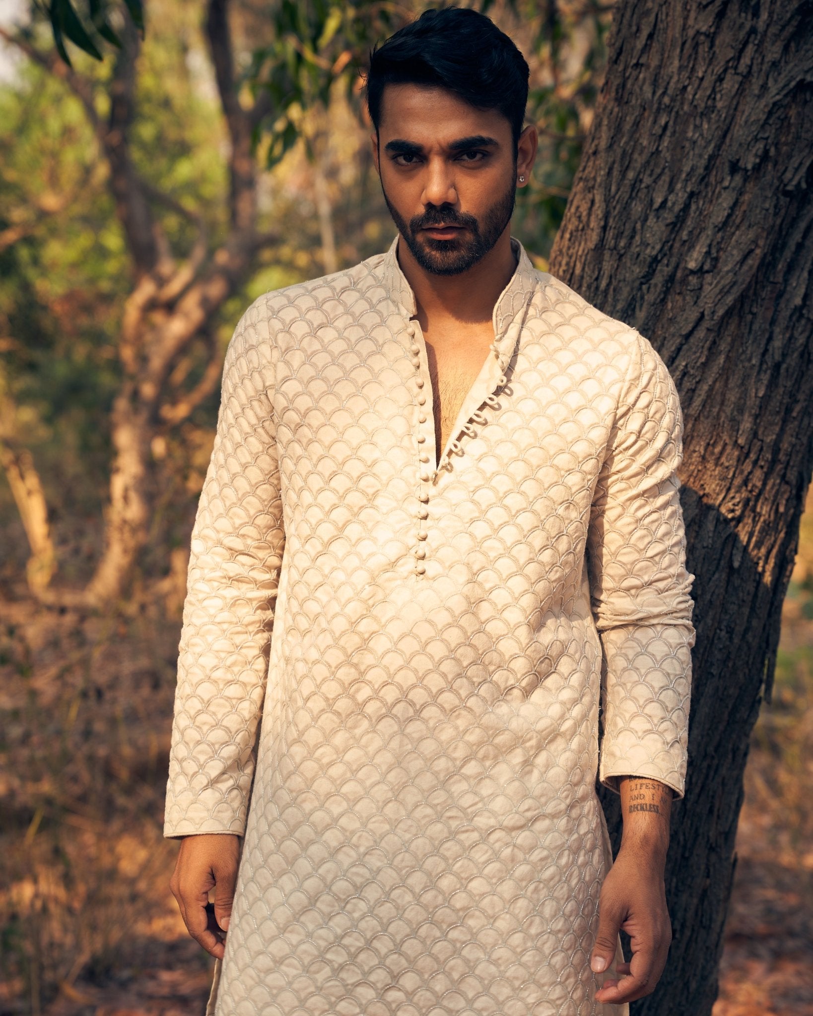 SCALLOP KURTA SET - White Maison de Couture