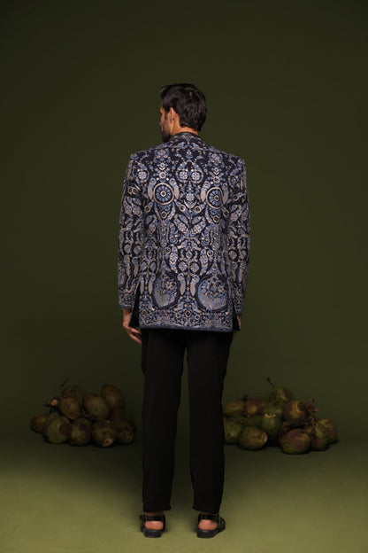 SHAURYA MULTI JODHPURI SET WITH SHORT EMBROIDERED SHIRT AND PANT - White Maison de Couture