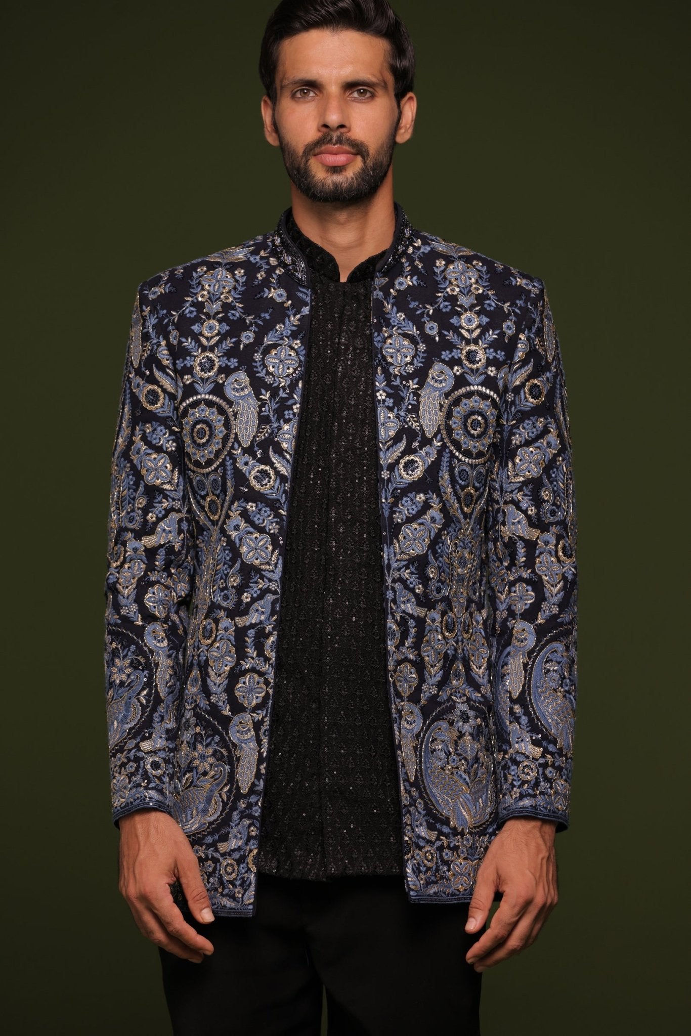 SHAURYA MULTI JODHPURI SET WITH SHORT EMBROIDERED SHIRT AND PANT - White Maison de Couture