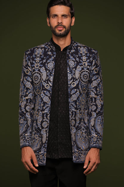 SHAURYA MULTI JODHPURI SET WITH SHORT EMBROIDERED SHIRT AND PANT - White Maison de Couture