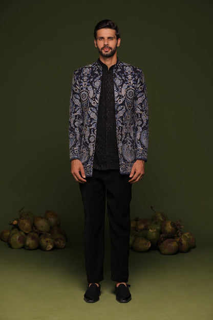 SHAURYA MULTI JODHPURI SET WITH SHORT EMBROIDERED SHIRT AND PANT - White Maison de Couture