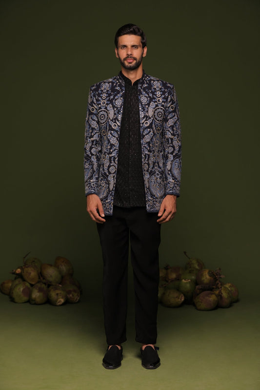 SHAURYA MULTI JODHPURI SET WITH SHORT EMBROIDERED SHIRT AND PANT - White Maison de Couture