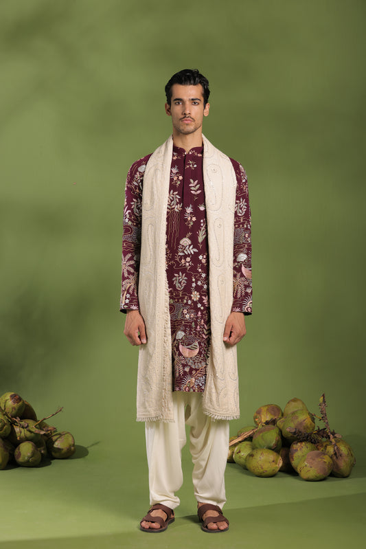 VIDYUT WINE KURTA PATIYALA SET WITH DUPATTA