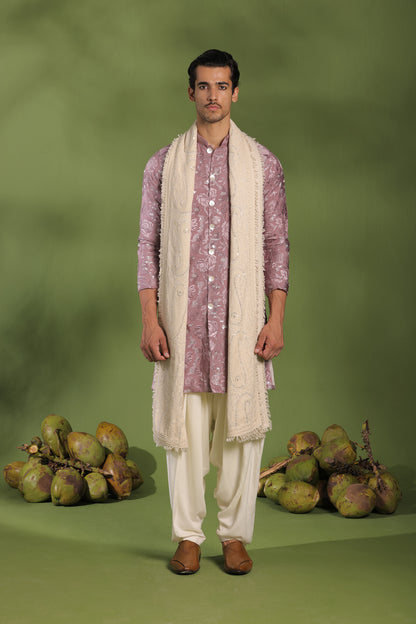 AMAR MAUVE PURPLE FRONT OPEN KURTA PATIYALA SET WITH DUPATTA