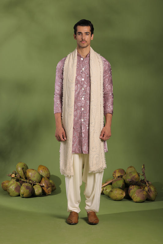 AMAR MAUVE PURPLE FRONT OPEN KURTA PATIYALA SET WITH DUPATTA