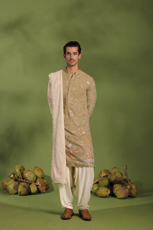 VIVEK MEHANDI KURTA PATIYALA SET WITH DUPATTA