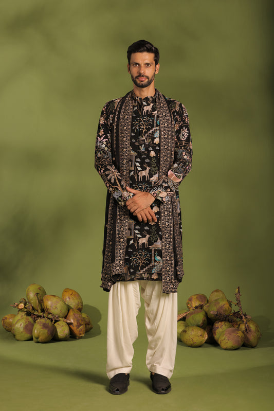 ADHIRAJ BLACK KURTA PATIYALA SET WITH DUPATTA