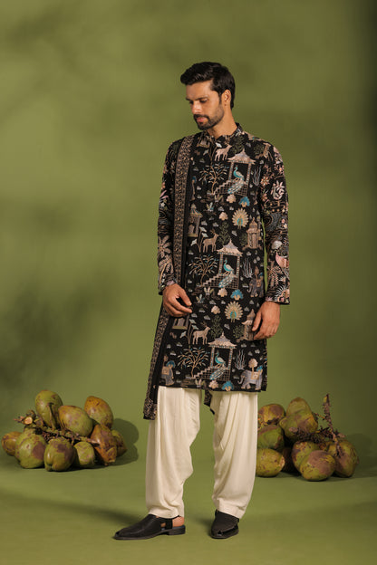 ADHIRAJ BLACK KURTA PATIYALA SET WITH DUPATTA