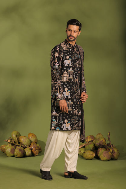 ADHIRAJ BLACK KURTA PATIYALA SET WITH DUPATTA