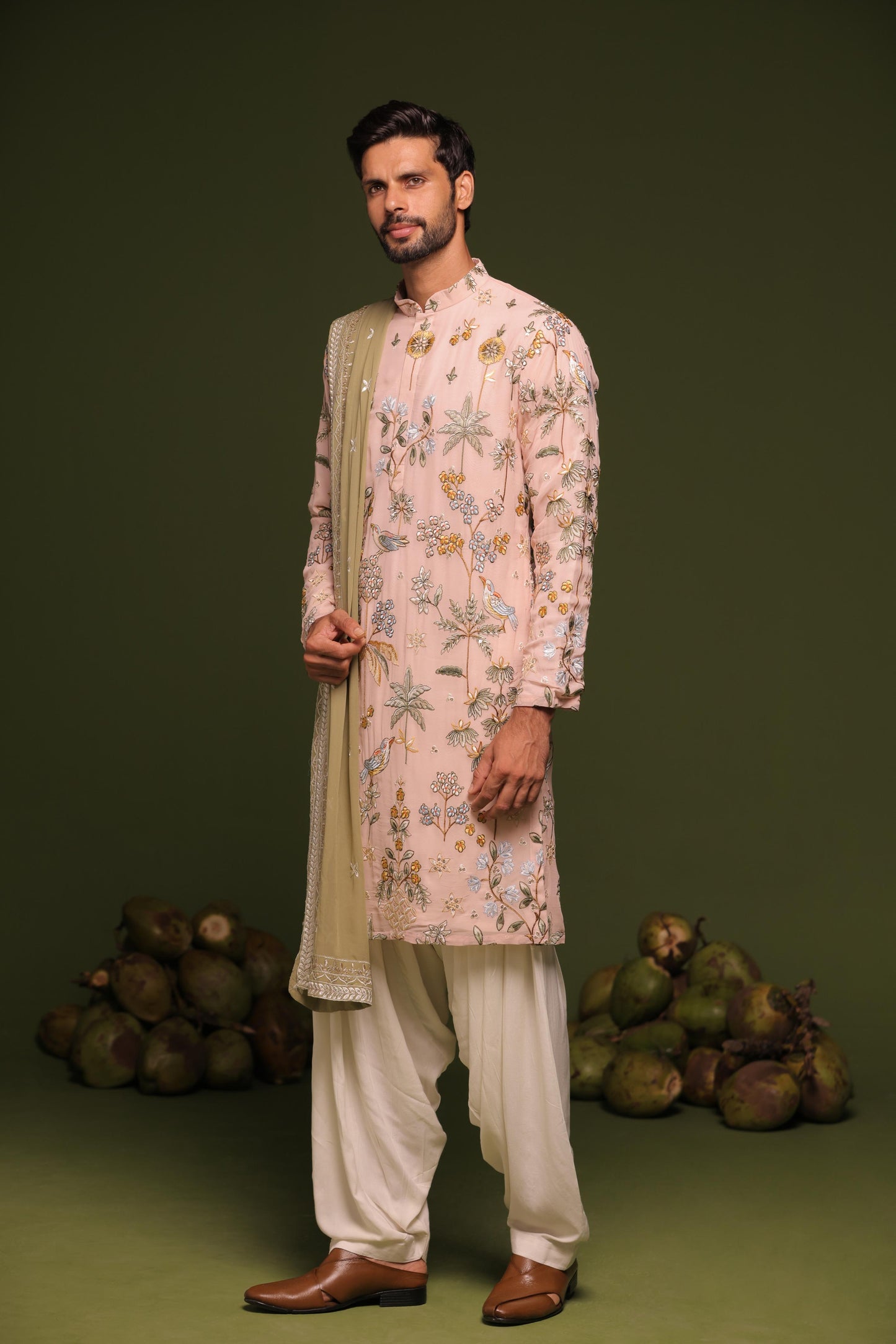 RAJVARDHAN BEIGE KURTA PATIYALA SET WITH DUPATTA