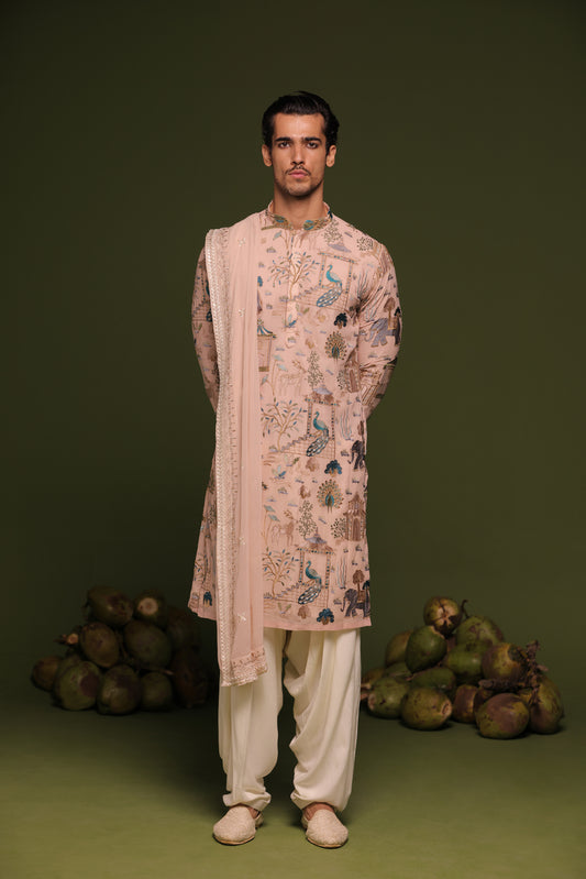 KALYAN BEIGE KURTA PATIYALA SET WITH DUPATTA
