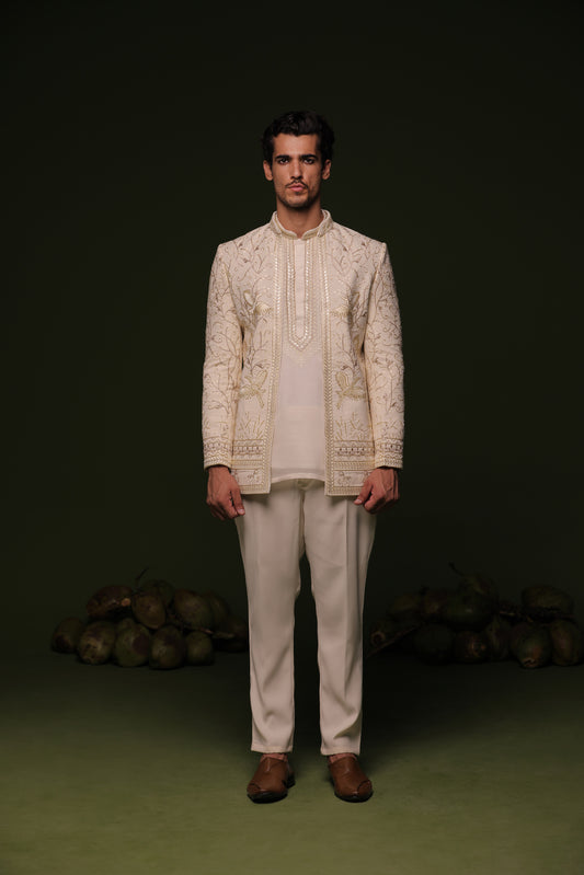 ITEESH IVORY JODHPURI SET WITH SHORT KURTA PANT