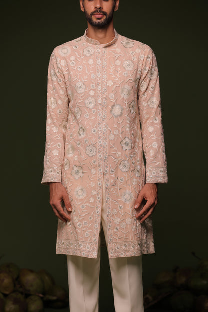 ILESH CREAM FRONT OPEN KURTA SET WITH TROUSER AND DUPATTA