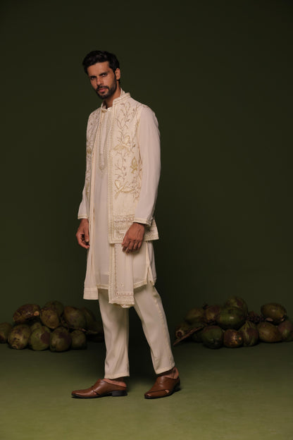 AARAV IVORY JACKET KURTA SET WITH DUPATTA