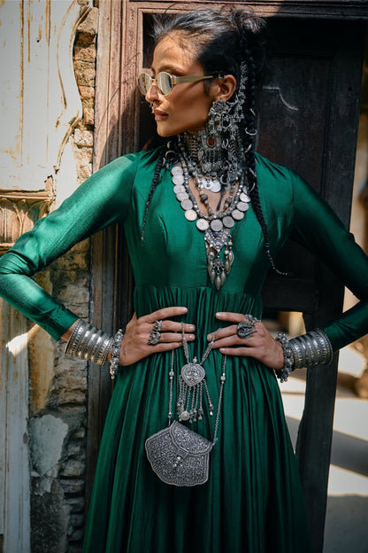 SILK PLAIN ANARKALI - White Maison de Couture