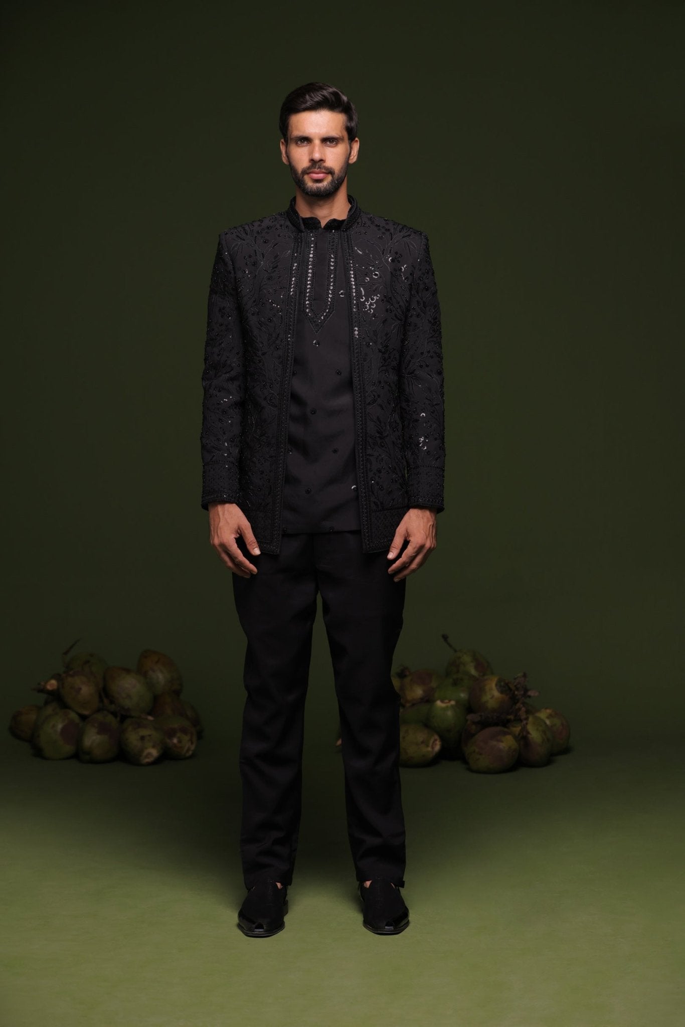 SOMA BLACK JODHPURI SET WITH SHIRT PANT - White Maison de Couture
