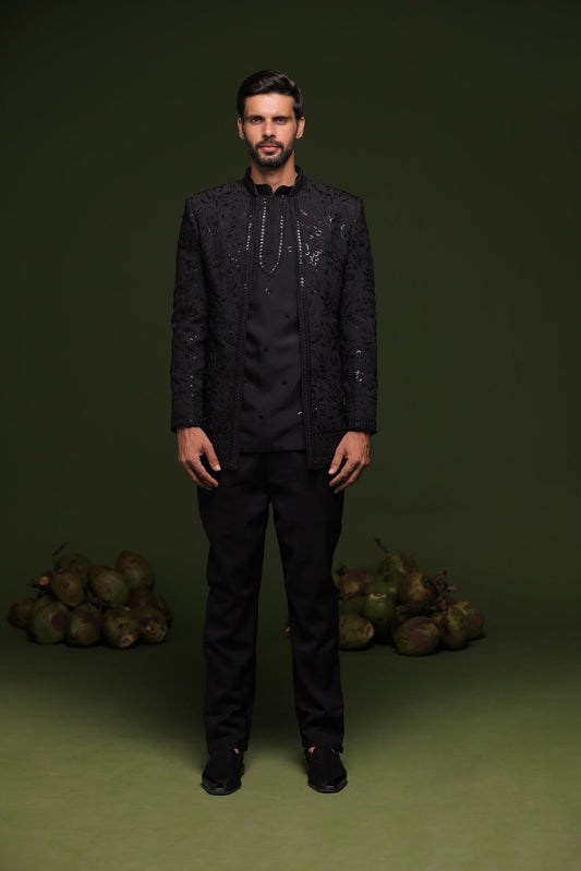 SOMA BLACK JODHPURI SET WITH SHIRT PANT - White Maison de Couture