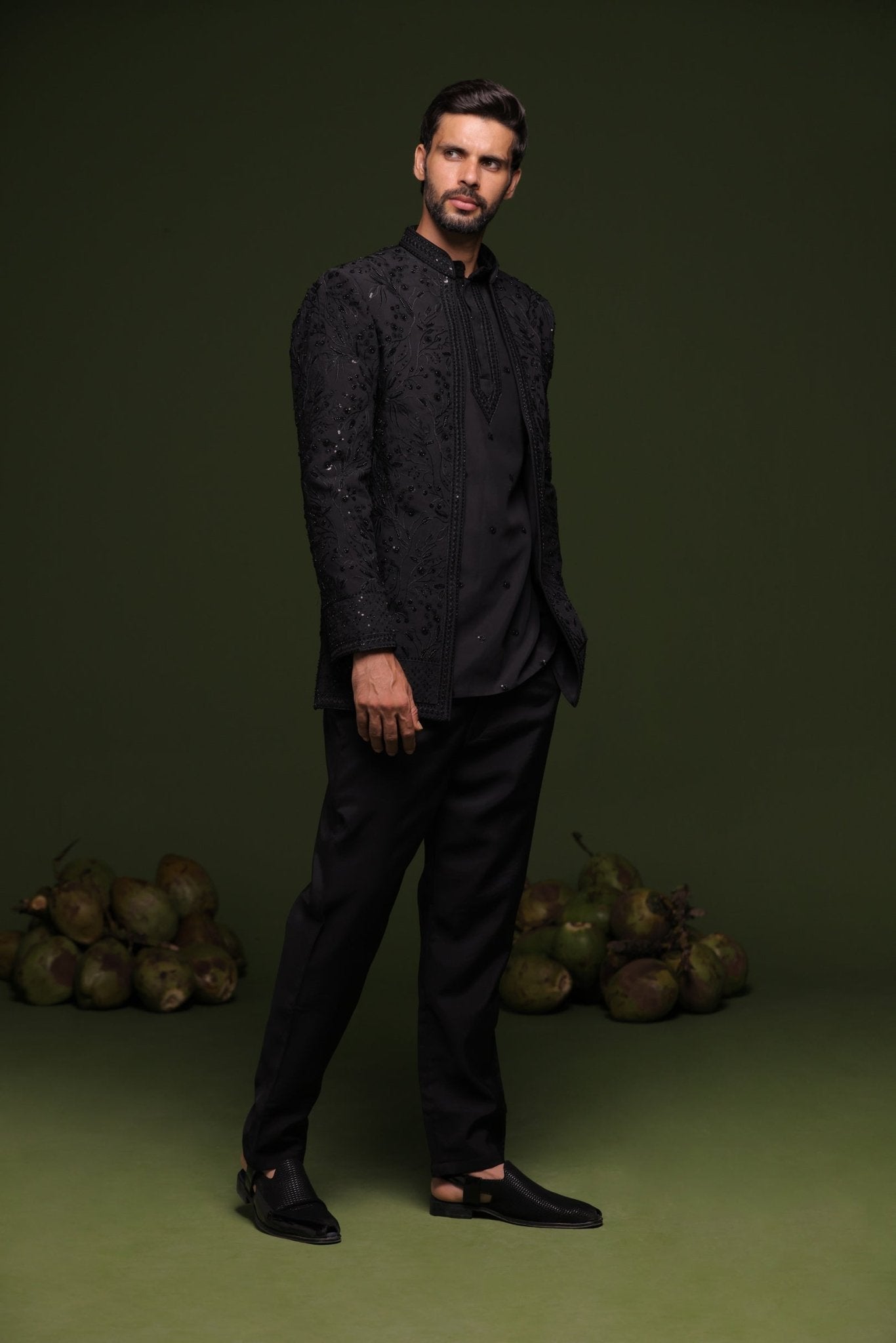 SOMA BLACK JODHPURI SET WITH SHIRT PANT - White Maison de Couture