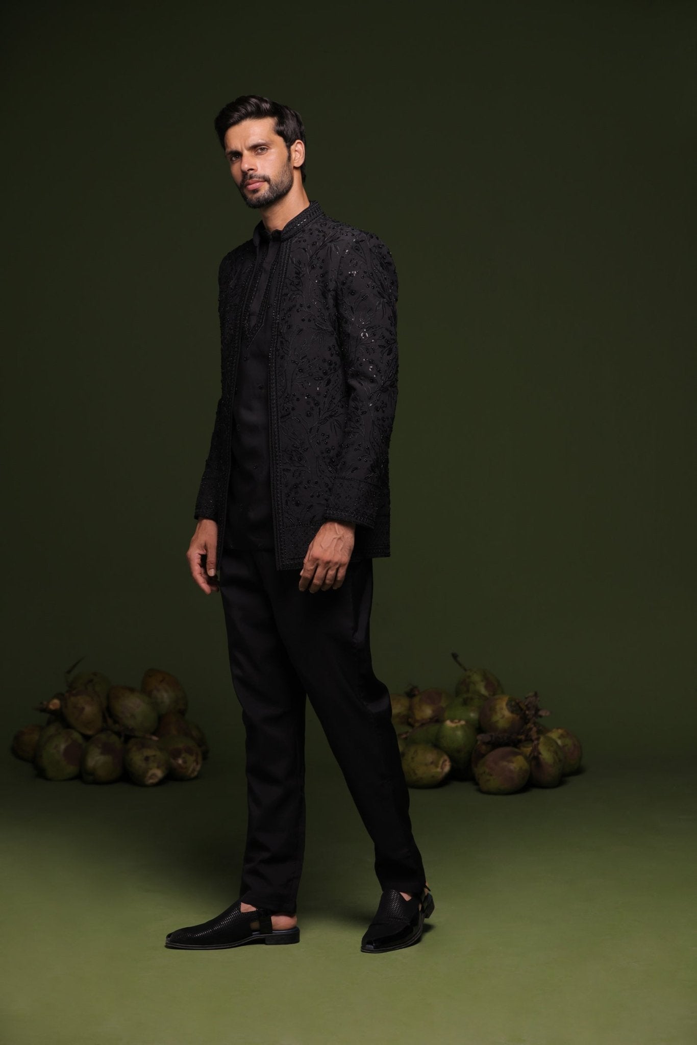 SOMA BLACK JODHPURI SET WITH SHIRT PANT - White Maison de Couture