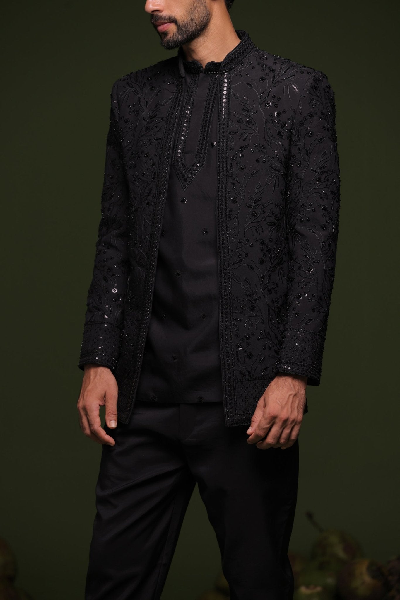 SOMA BLACK JODHPURI SET WITH SHIRT PANT - White Maison de Couture