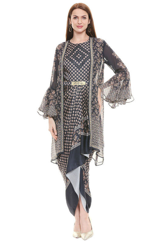 APPLIQUE PRINTED DRESS WITH JACKET