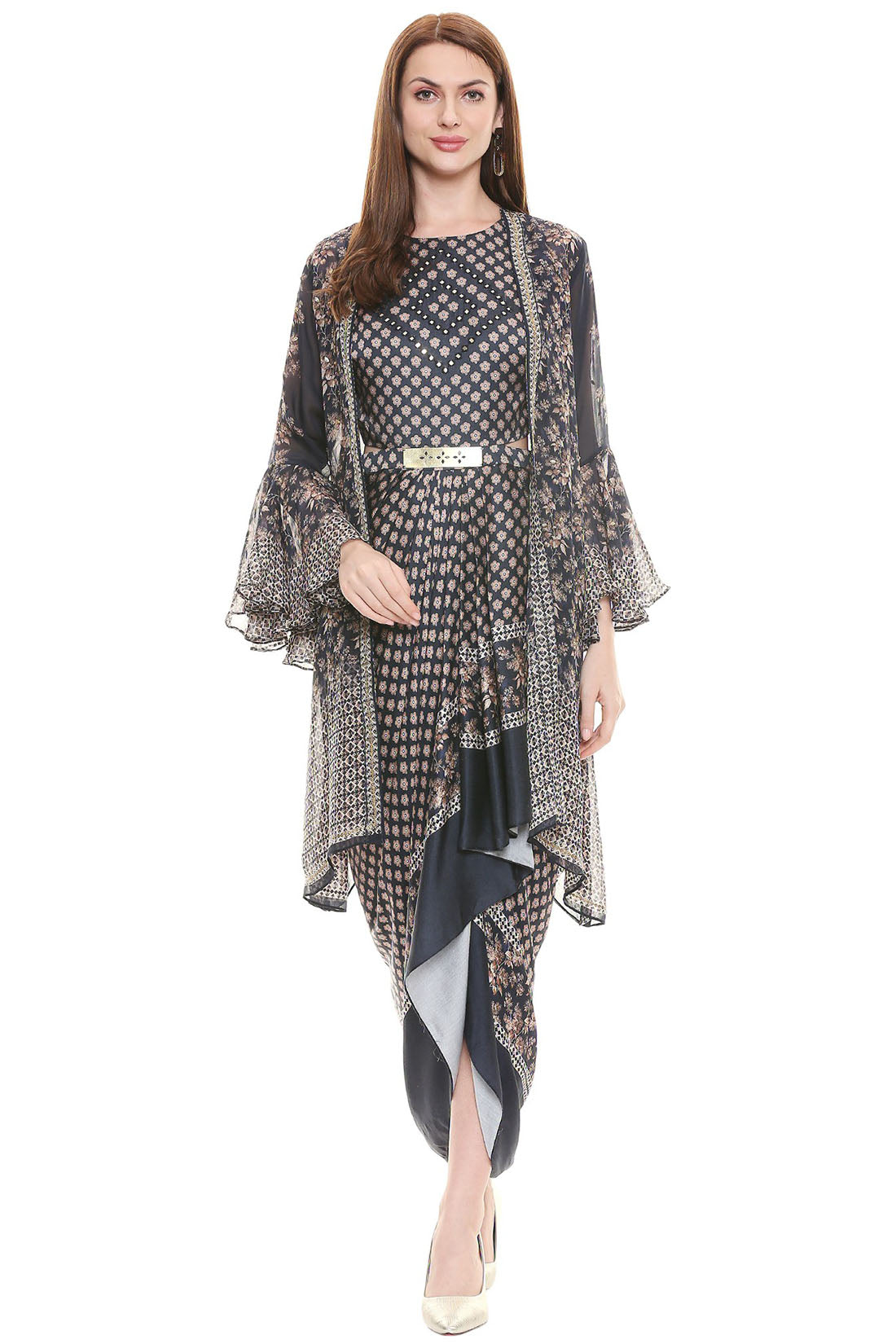 APPLIQUE PRINTED DRESS WITH JACKET